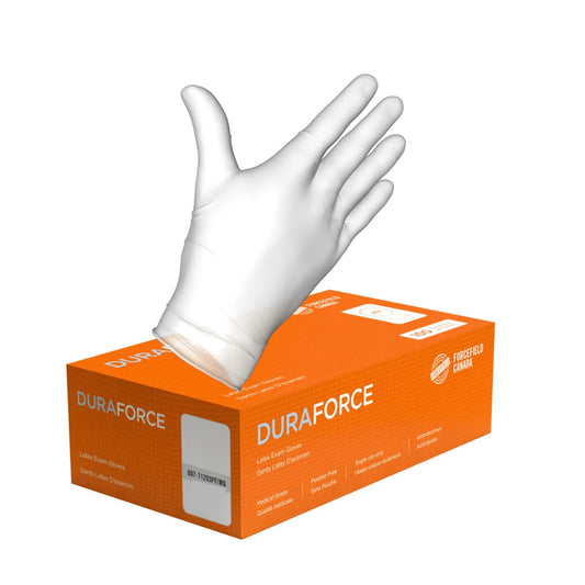 Forcefield Duraforce Latex Medical-Grade Disposable Examination Gloves, Powder Free, 5 mil, Small, White, Box of 100