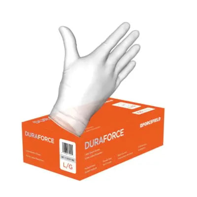 Forcefield Duraforce Latex Medical-Grade Disposable Examination Gloves, Powder Free, 5 mil, Large, White, Box of 100