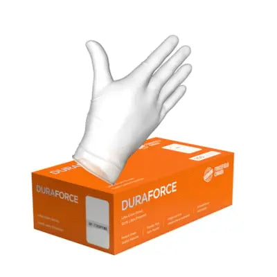 Forcefield Duraforce Latex Medical-Grade Disposable Examination Gloves, Powder Free, 5 mil, Medium, White, Box of 100