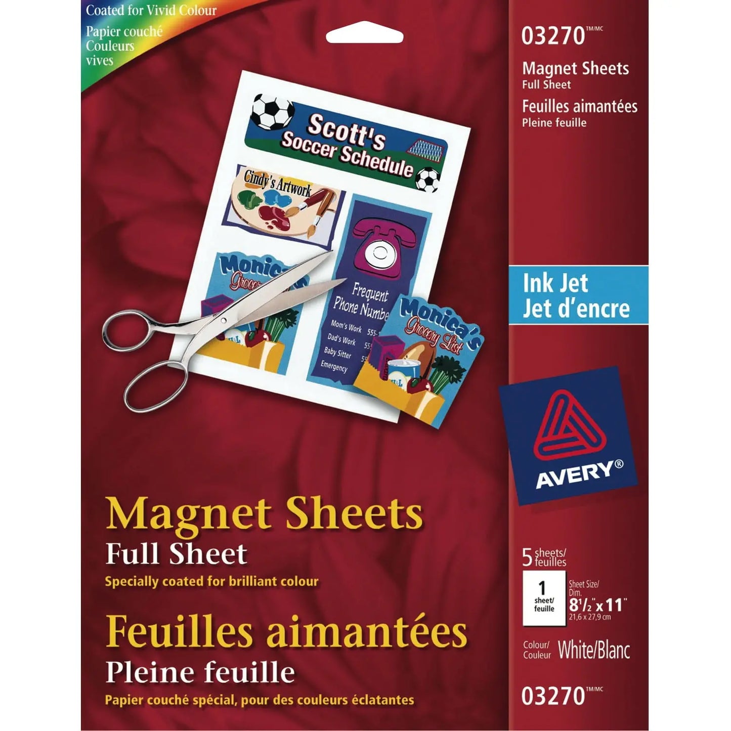 Avery Customizable Magnetic Sheets for Inkjet Printers, White, 8 1/2" x 11" (5/PK)