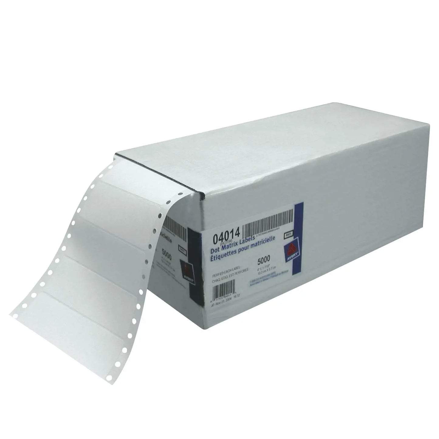 Avery 4014 Continuous Form Computer Address/Mailing Labels, White, 4" x 1 7/16", 5,000 Labels/BX