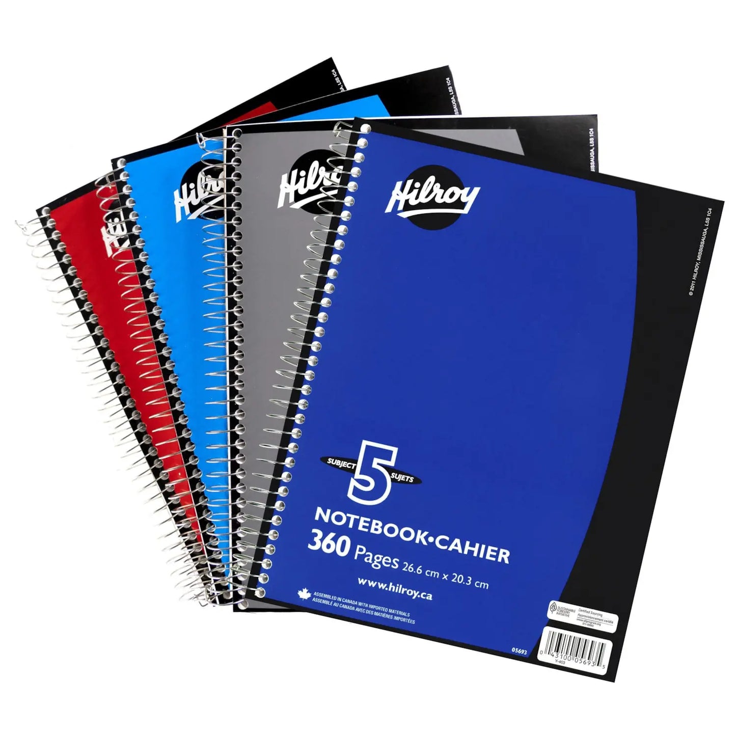 Hilroy Executive Coil 5-Subject Notebook, Assorted Colours, 10-1/2" x 8", 360 pages