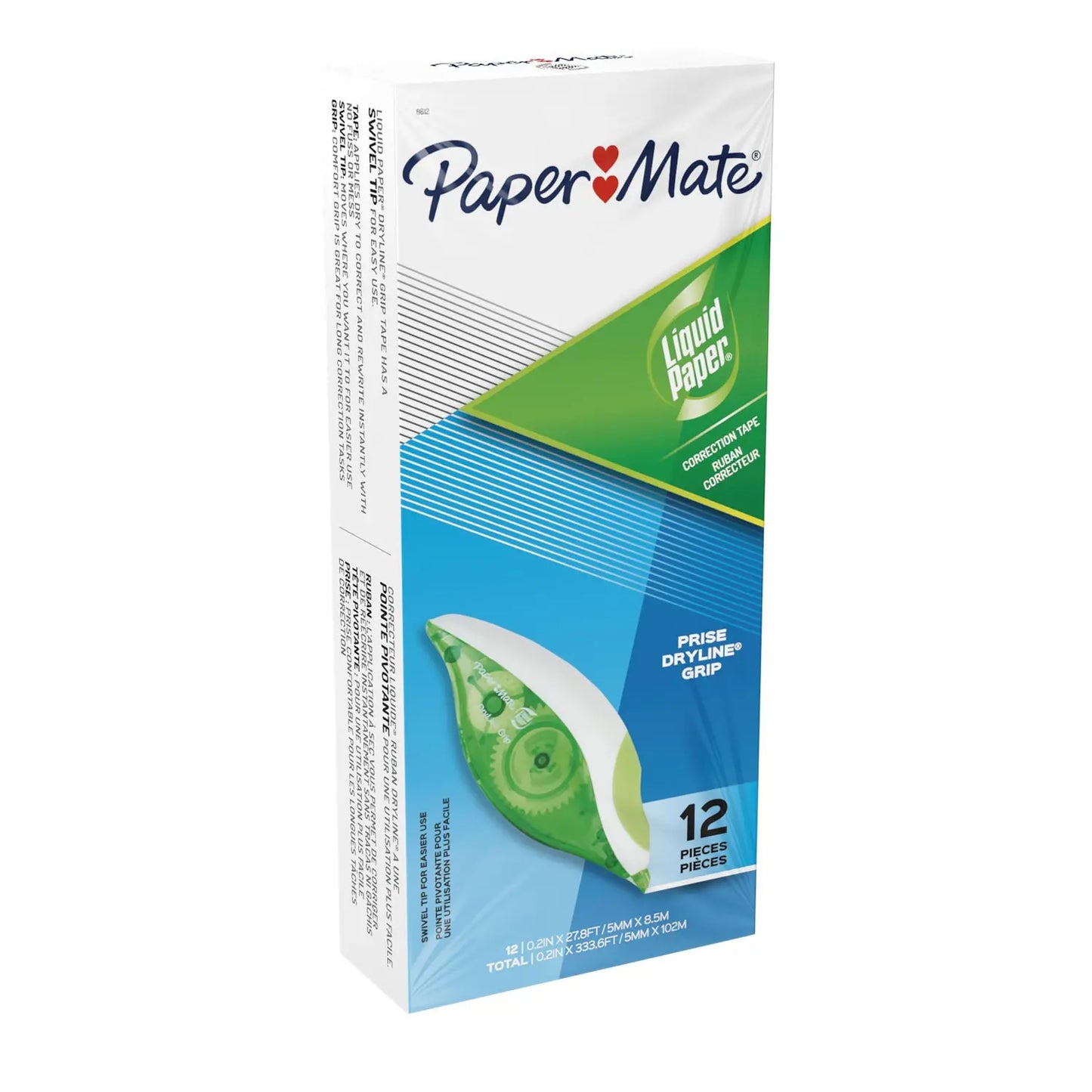 Paper Mate Liquid Paper DryLine Grip Correction Tape (12/PK)