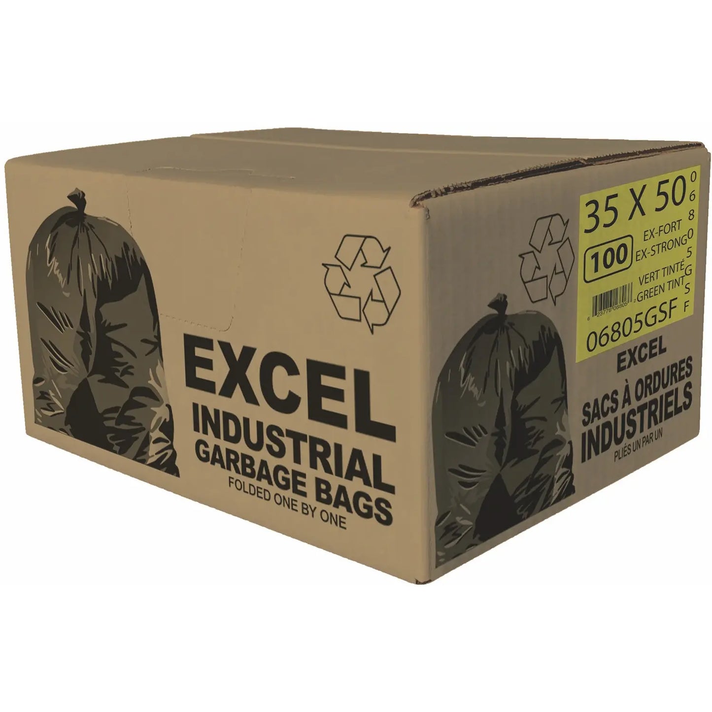 Eco II Manufacturing Inc. Garbage Bags, Green Tint, Extra Strong, 35" x 50", 100/Case