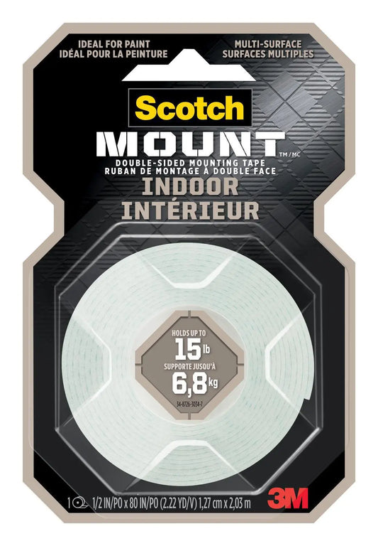 Scotch Mount Indoor Double-Sided Mounting Tape 110H-DC-EF, White, 1/2" x 80", Pack of 1 Roll