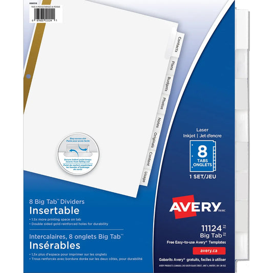 Avery Big Tab Insertable Dividers, White, 8 1/2" x 11", 8-Tabs/ST, 1-Set/PK