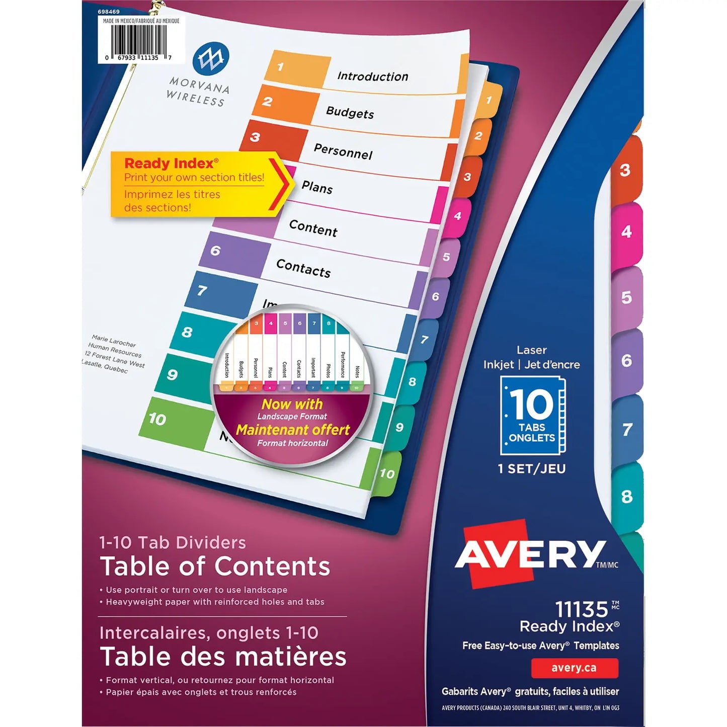 Avery Ready Index Customizable Table of Contents Dividers, Multi-Coloured, Numbered (1-10), Letter-Size, 10 Tabs/ST, 1 Set/PK