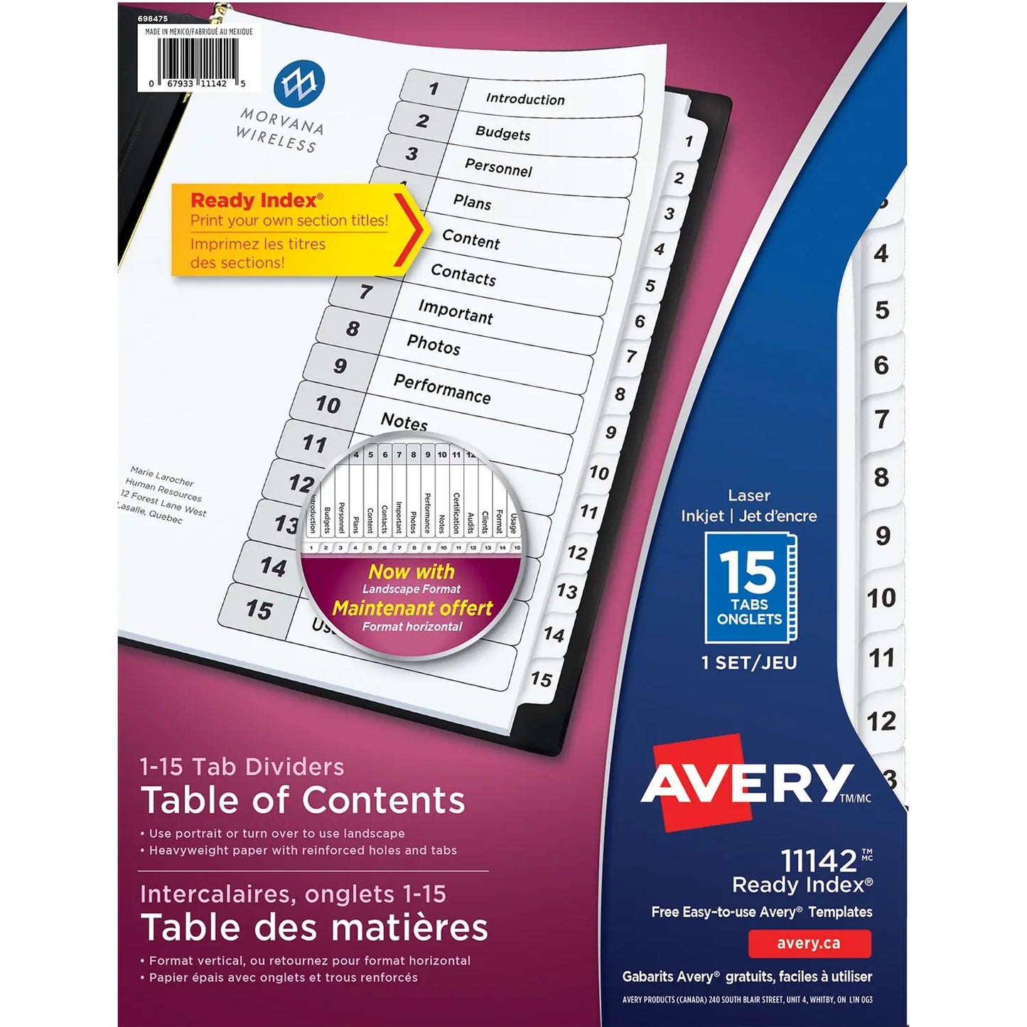 Avery Ready Index Customizable Table of Contents Dividers, Black and White, Numbered (1-15), Letter-Size, 15 Tabs/ST, 1 Set/PK