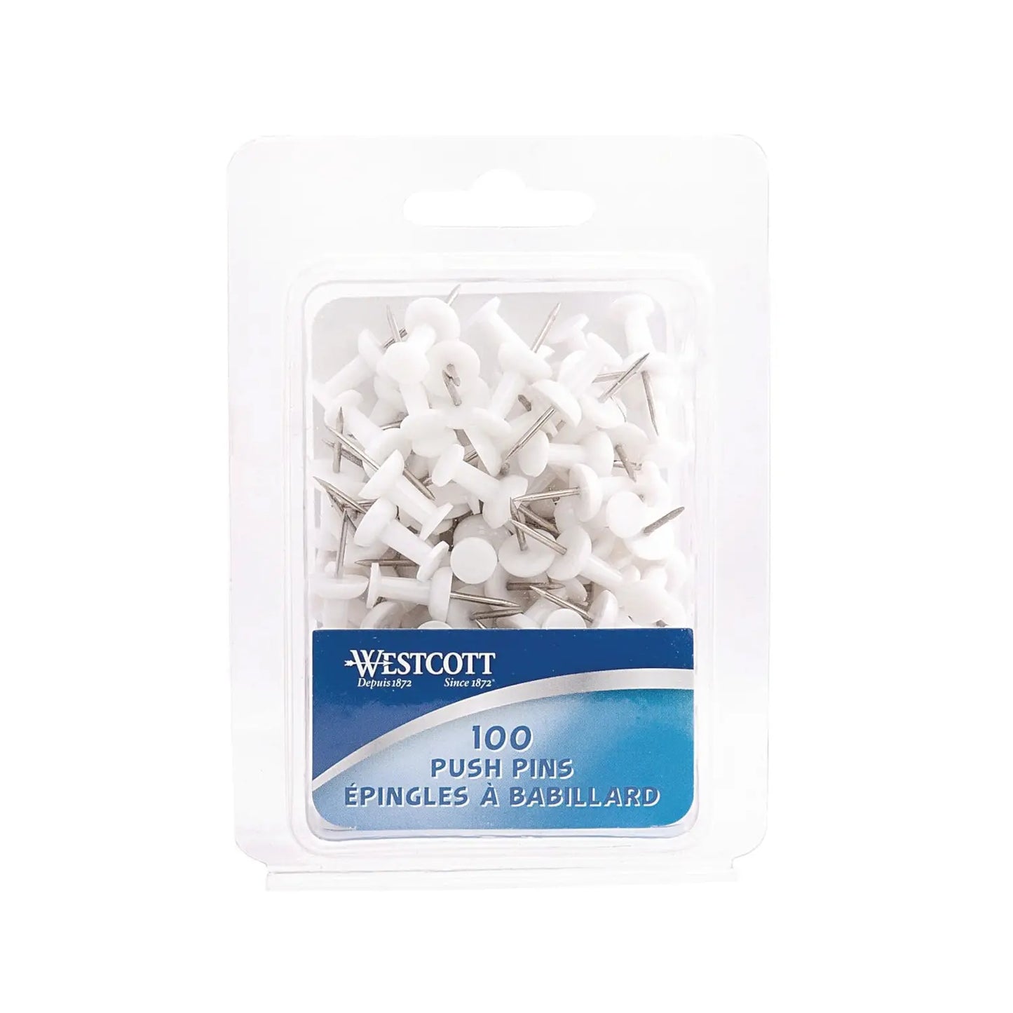 Westcott Push Pins, White, Pack of 100