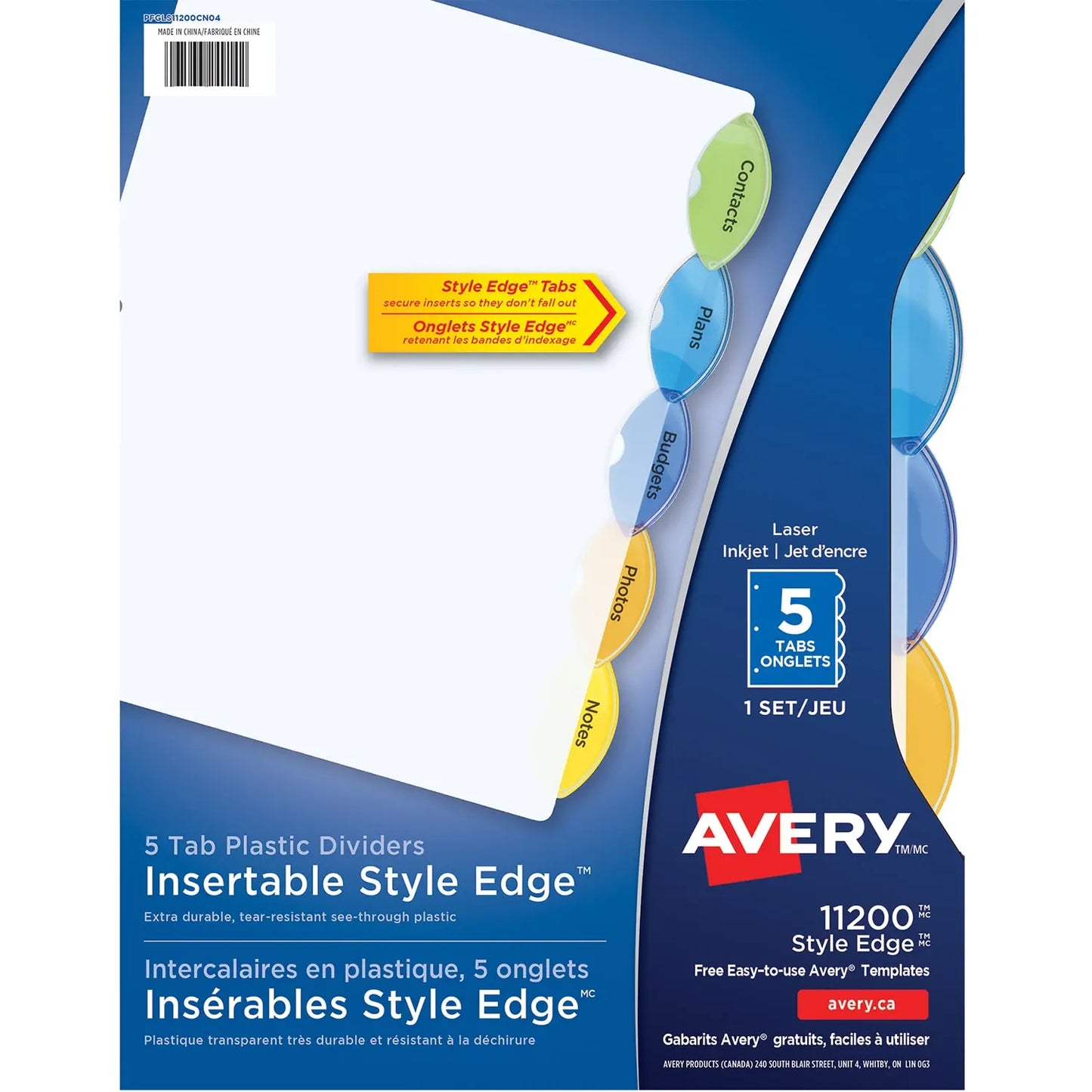 Avery Style Edge Insertable Plastic Dividers, Clear with Translucent Coloured Tabs, Letter-Size, 5-Tabs/ST, 1-Set/PK