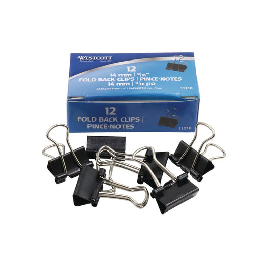 Westcott Sure-Grip Triangular Fold Back Binder Clips, Black/Silver, 9/16", Pack of 12