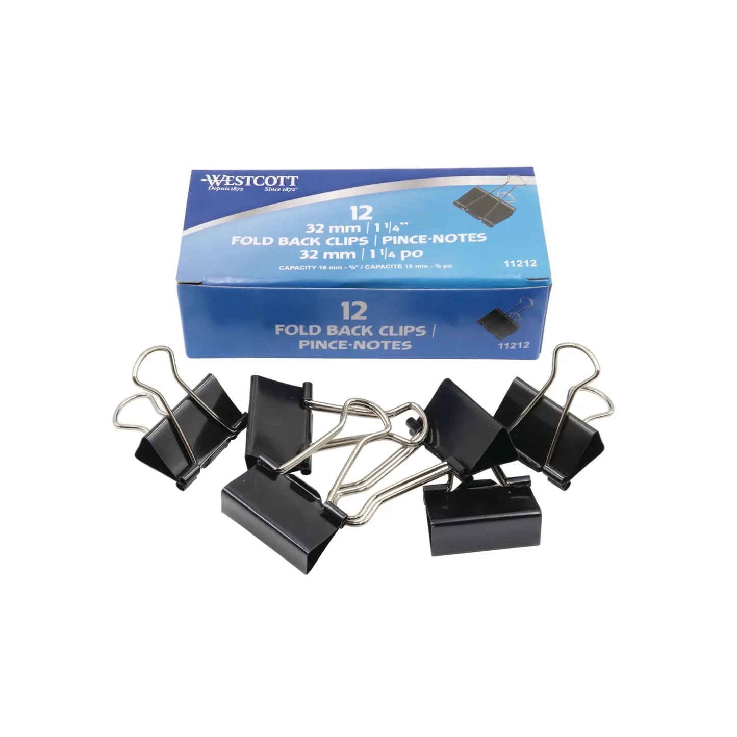 Westcott Sure-Grip Triangular Fold Back Binder Clips, Black/Silver, 1-1/4" (12/PK)