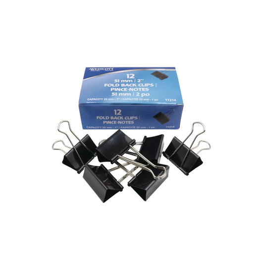 Westcott Sure-Grip Triangular Fold Back Binder Clips, Black/Silver, 2", Pack of 12