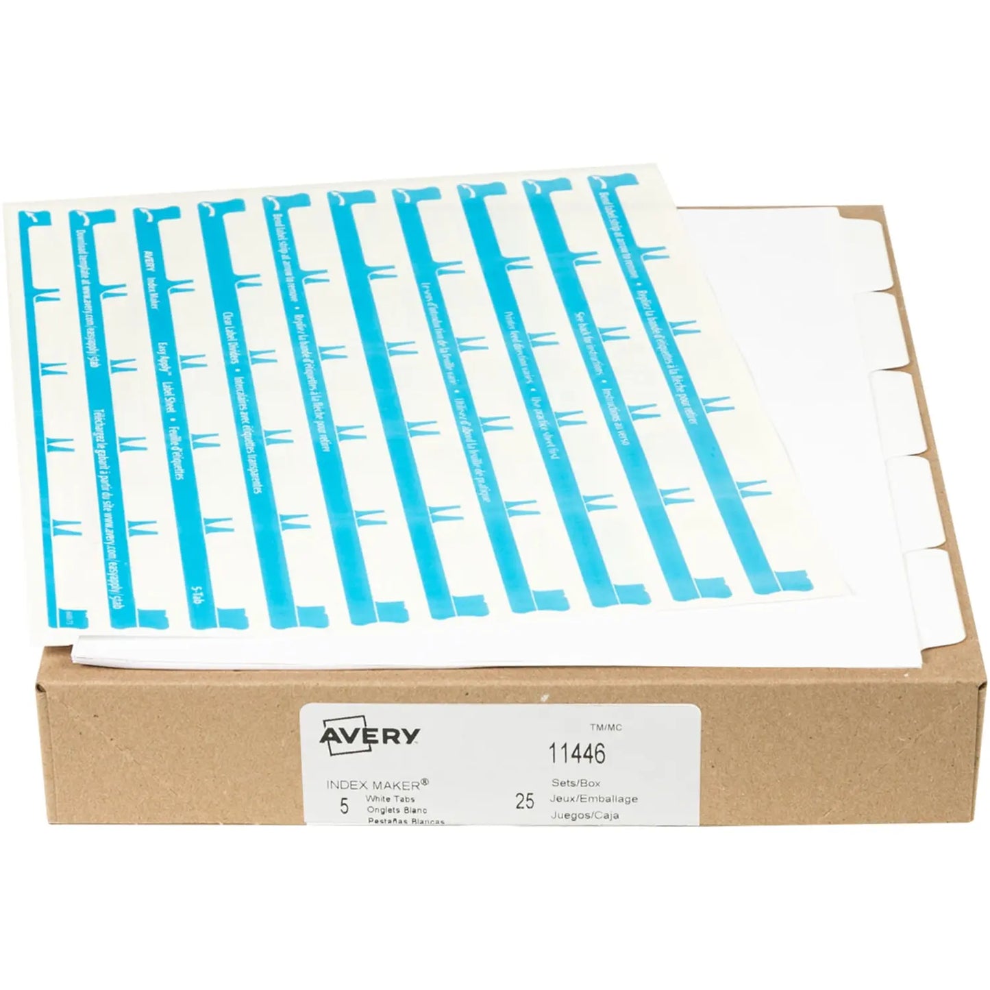 Avery Print & Apply Dividers with Easy Apply Labels, White Dividers/Tabs with Clear Labels, 8 1/2" x 11", 5-Tabs/ST, 25-Sets/BX