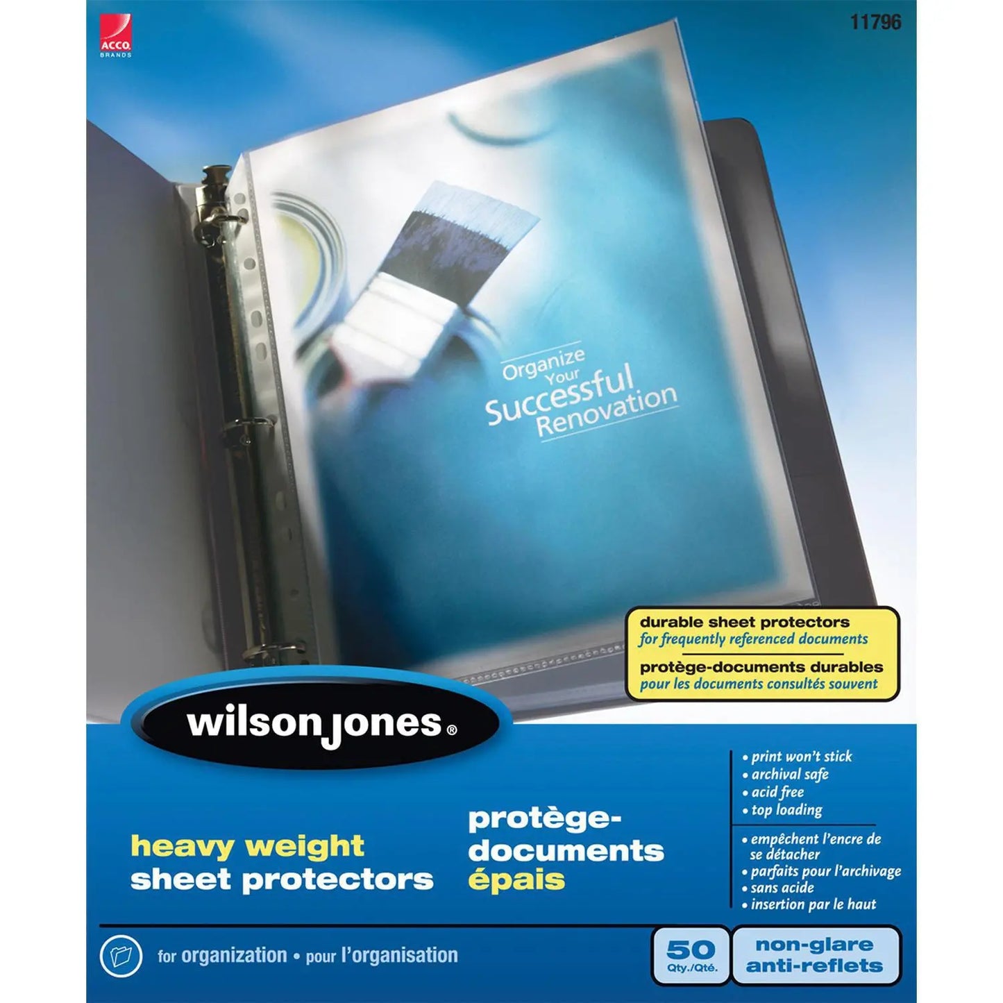 Wilson Jones Clear Heavyweight Sheet Protectors, Non-Glare, Letter-Size, Box of 50