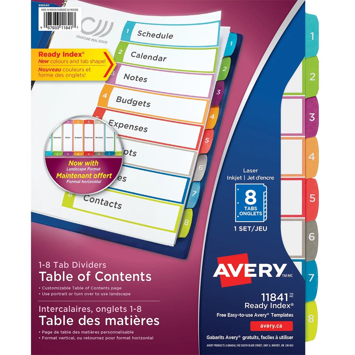 Avery Ready Index Customizable Table of Contents Dividers, White with Multi-Coloured Tabs, Numbered (1-8), Letter-Size, 8-Tabs/ST, 1-Set/PK