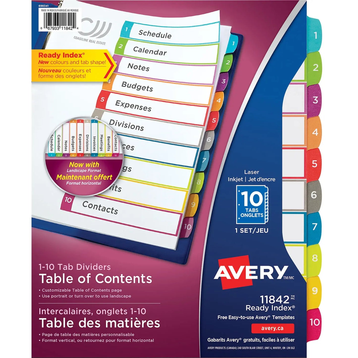 Avery Ready Index Customizable Table of Contents Dividers, White with Multi-Coloured Tabs, Numbered (1-10), Letter-Size, 10-Tabs/ST, 1-Set/PK