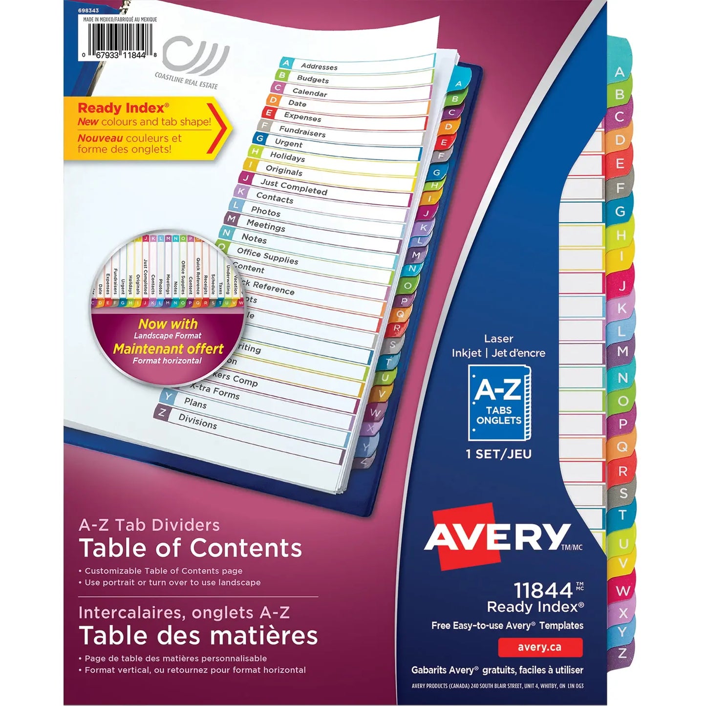 AVERY INDX NUM TOC A-Z COLOR