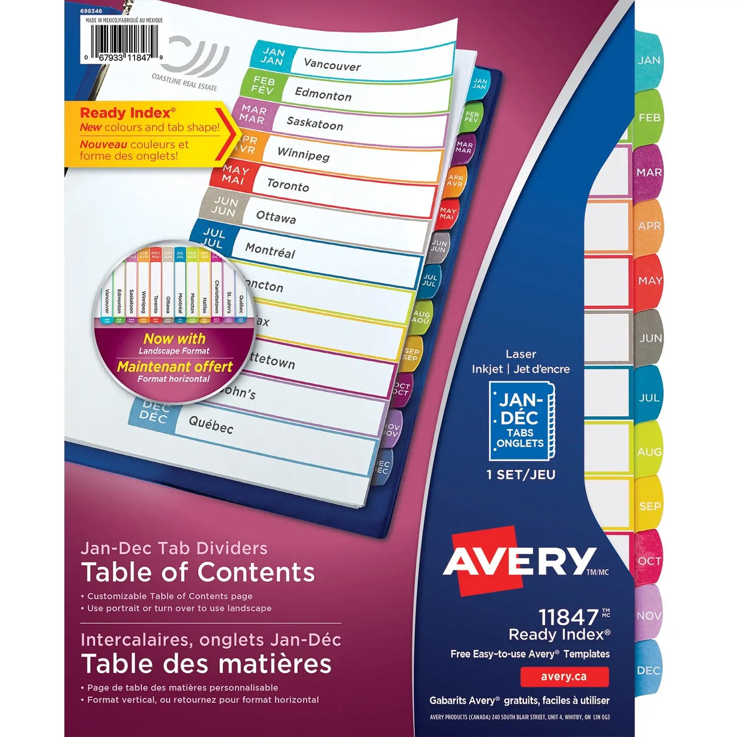 Avery Ready Index Customizable Table of Contents Dividers, White with Multi-Coloured Tabs, Monthly (Jan-Dec), Letter-Size, 12-Tabs/ST, 1-Set/PK