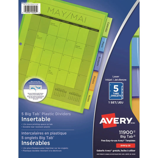 Avery Big Tab Insertable Plastic Dividers for Laser and Inkjet Printers, 9-1/4" x 11-1/8", 5 Tabs