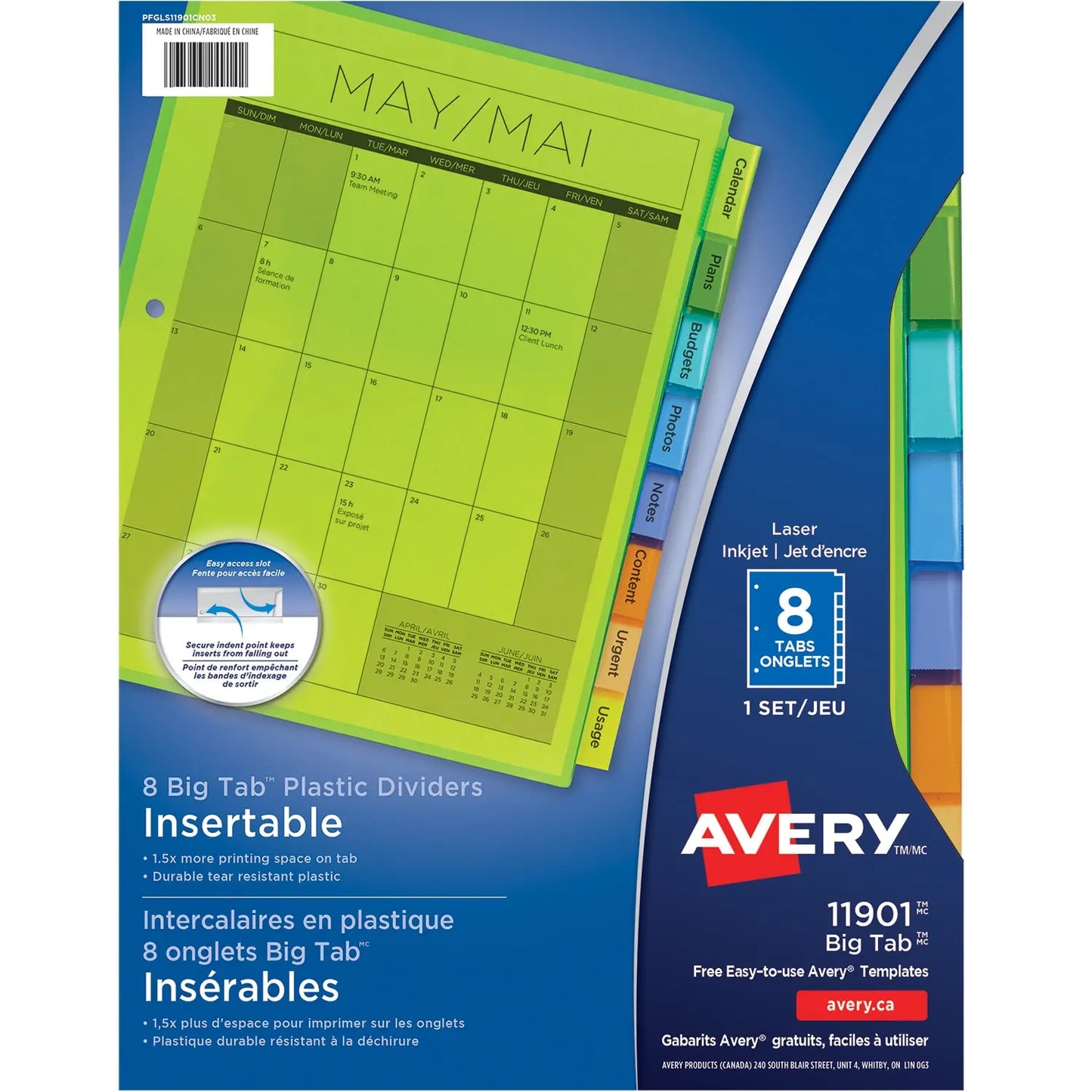 Avery Big Tab Plastic Insertable Dividers, Multi-Coloured, Set of 8-Tabs, Pack of 1 Set