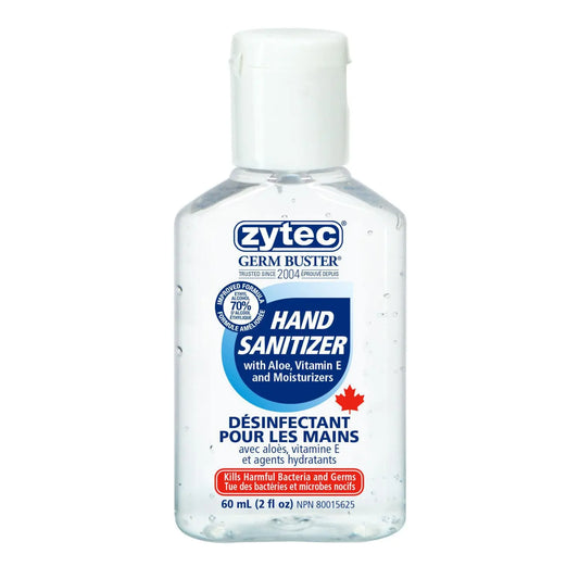 Zytec Germ Buster Gel Hand Sanitizer with Aloe, Vitamin E and Moisturizers, 70% Alcohol, 60 mL