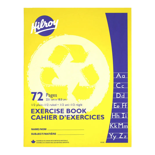 Hilroy Recycled 1/2 Ruled and 1/2 Plain Exercise Book, Yellow, 72 Pages