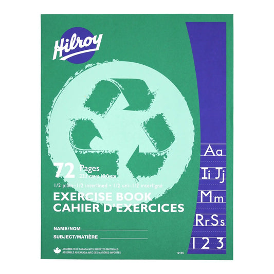 Hilroy Recycled 1/2 Plain and 1/2 Interlined Ruling Exercise Book, Green, 72 Pages