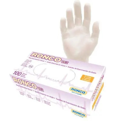 RONCO VE2 Disposable Vinyl Examination Gloves, XL, 4 Mil, Clear, Box of 100