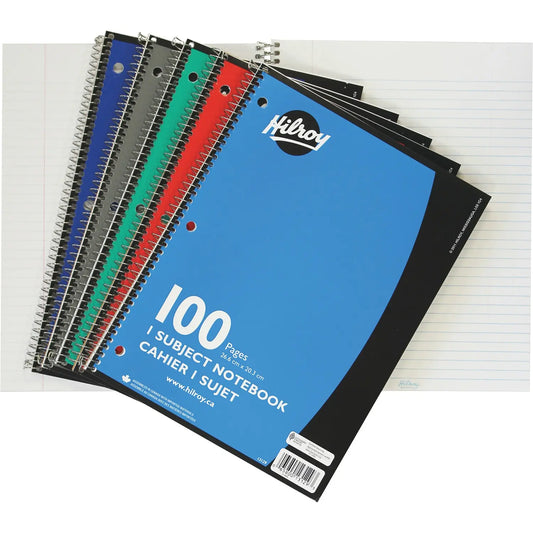 Hilroy Executive Coil 1-Subject Notebook, Assorted Colours (No Colour Choice On Delivered Orders), 10 1/2" x 8", 100 pages