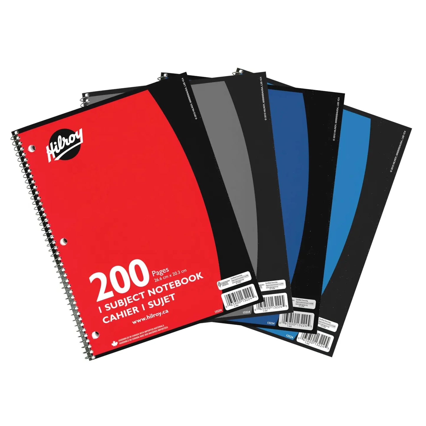 Hilroy Executive Coil 1-Subject Notebook, 10-1/2" x 8", 200 pages, Assorted Colours