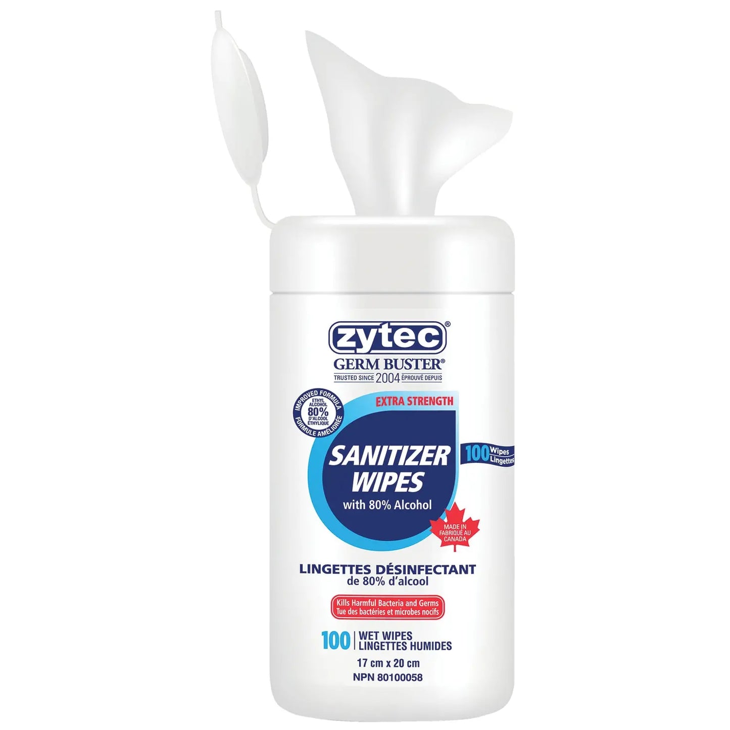 zytec Germ Buster Hand Sanitizer Wipes, 80% Ethyl Alcohol Content, 100/PK