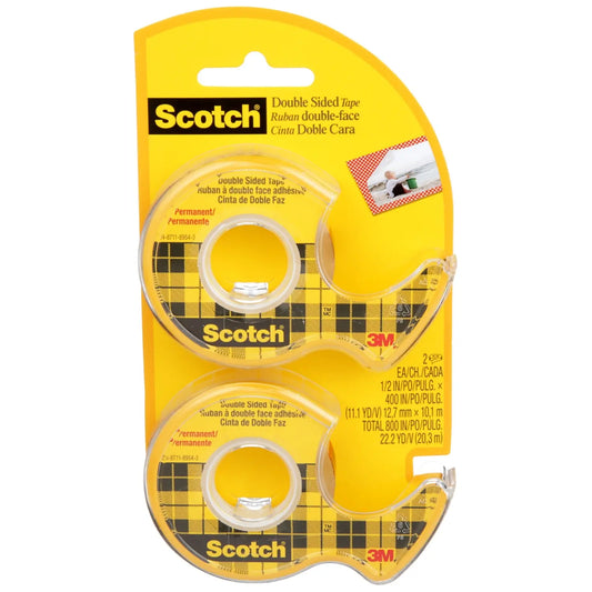 Scotch Double-Sided Tape, Clear, 12.7 mm x 10.16 m, 2/PK