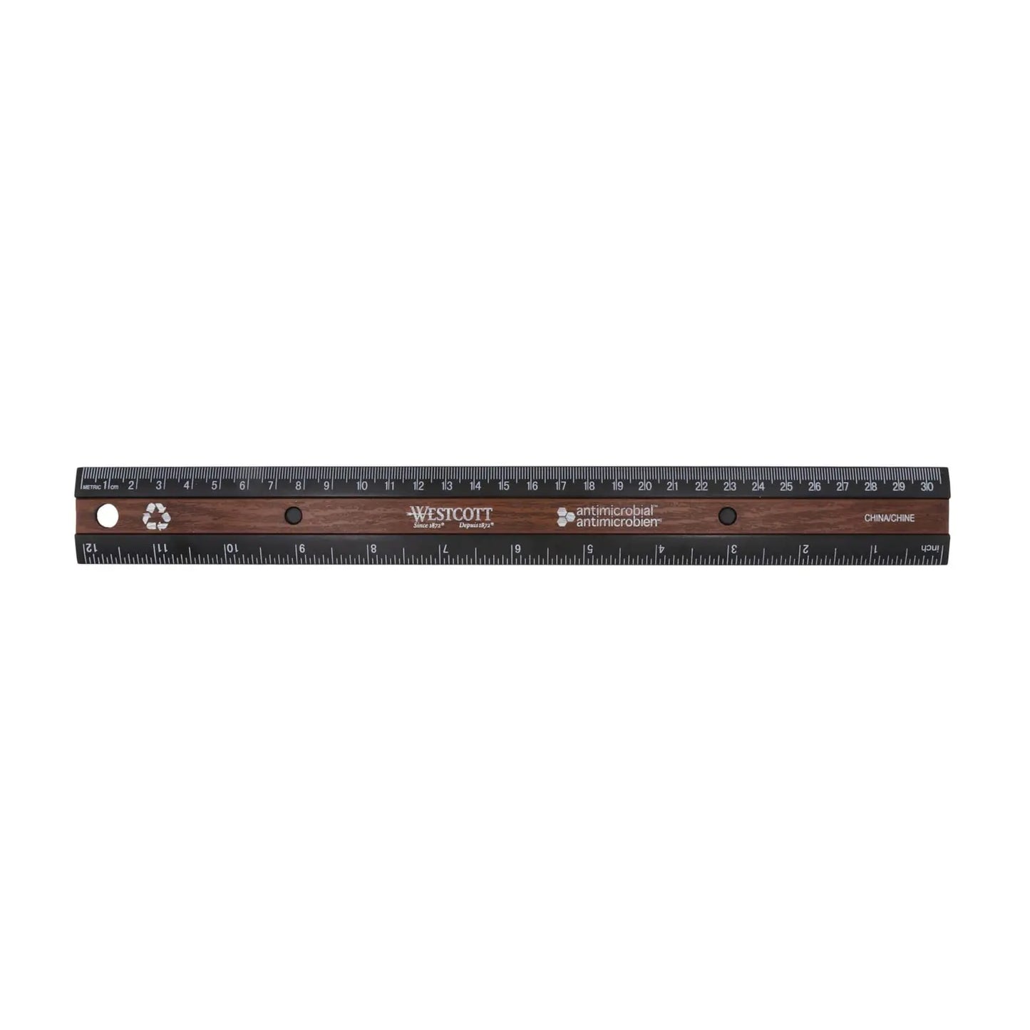 Westcott KleenEarth 12" Antimicrobial Ruler, Black/Brown