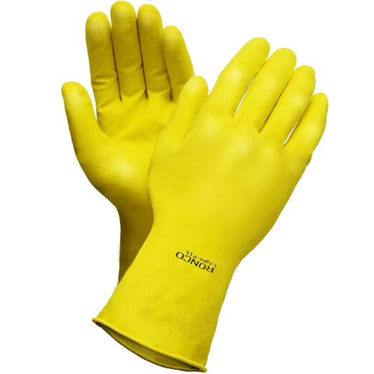 Ronco Light-Fit Latex Reusable Gloves, Flocked Lined, Small, Yellow, 12/PK