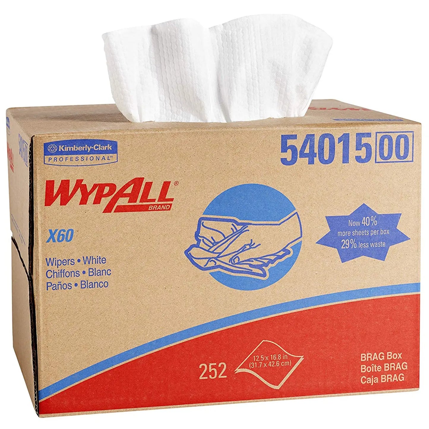 WypAll® General Clean X60 Multi-Task Cleaning Cloths (54015), Brag Box, Strong and Absorbent Towels, White, (236 Sheets/Box, 1 Box/Case, 236 Sheets/Case)