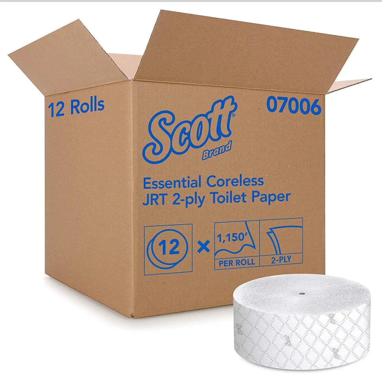 Scott 2-Ply Essential Coreless Jumbo Bathroom Tissue Rolls, White, 1,150', Case of 12