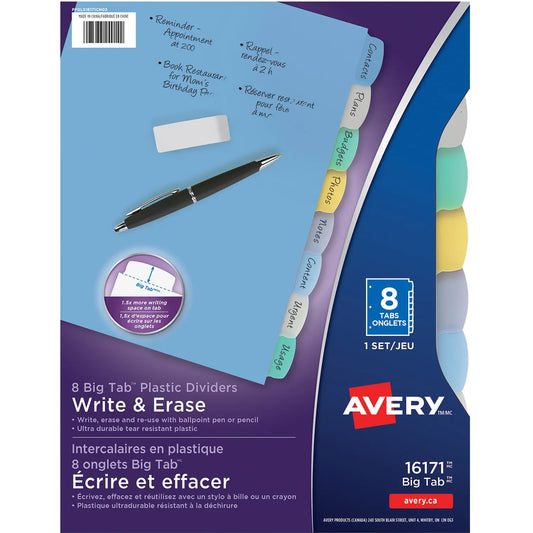 Avery Big Tab Write & Erase Plastic Dividers, Multi-Coloured, Letter-Size, 8-Tabs/ST, 1-Set/PK