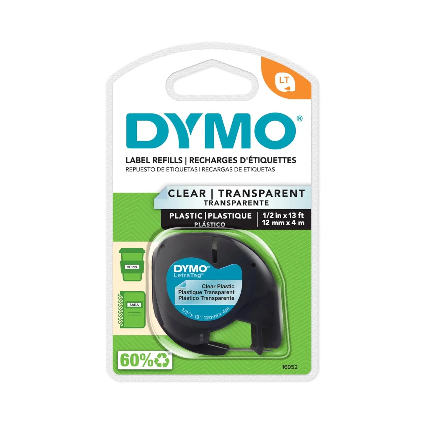 DYMO LetraTag Refill Label Tape, Black Type/Clear Tape