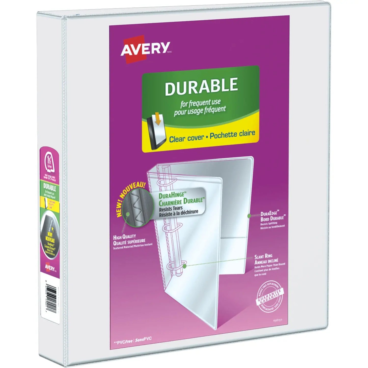 Avery 1-1/2" Durable View Slant-D Ring Letter-Size Presentation Binder, White