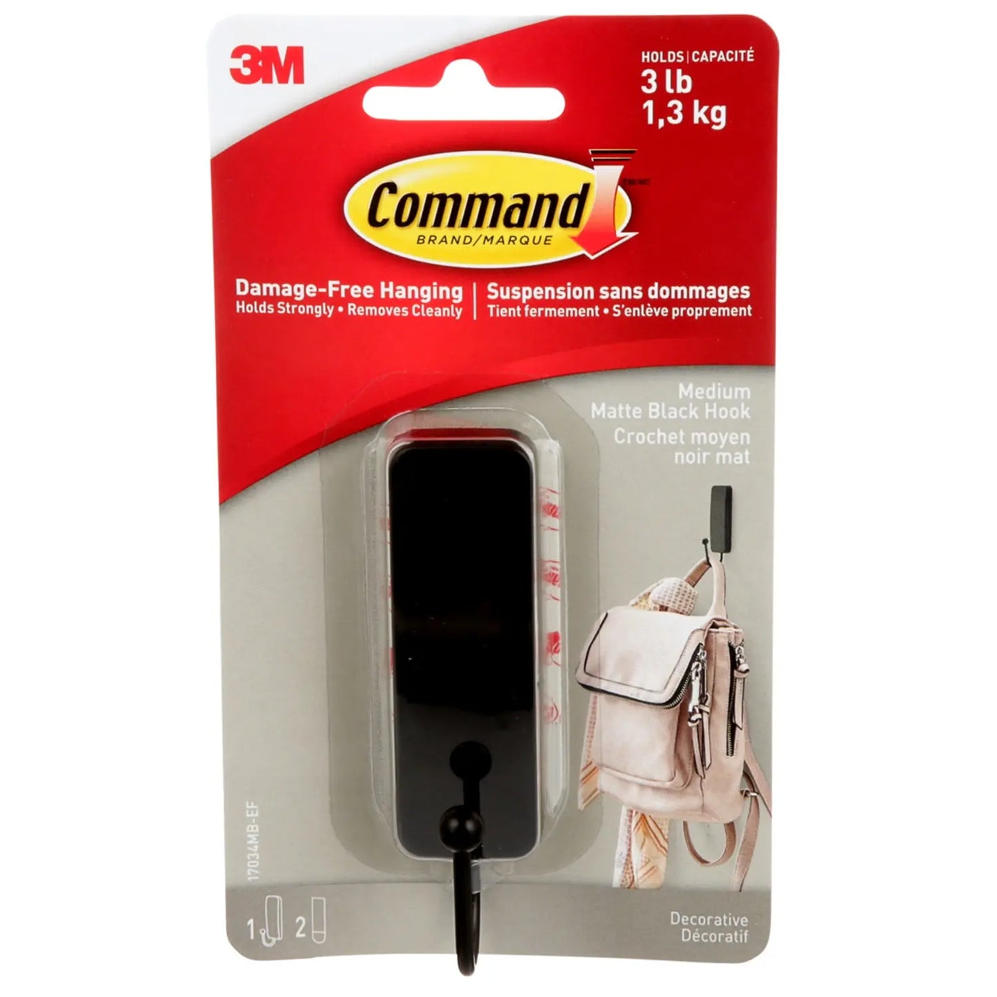 Command Hook, Matte Black, Medium Size, 3 lb Capacity