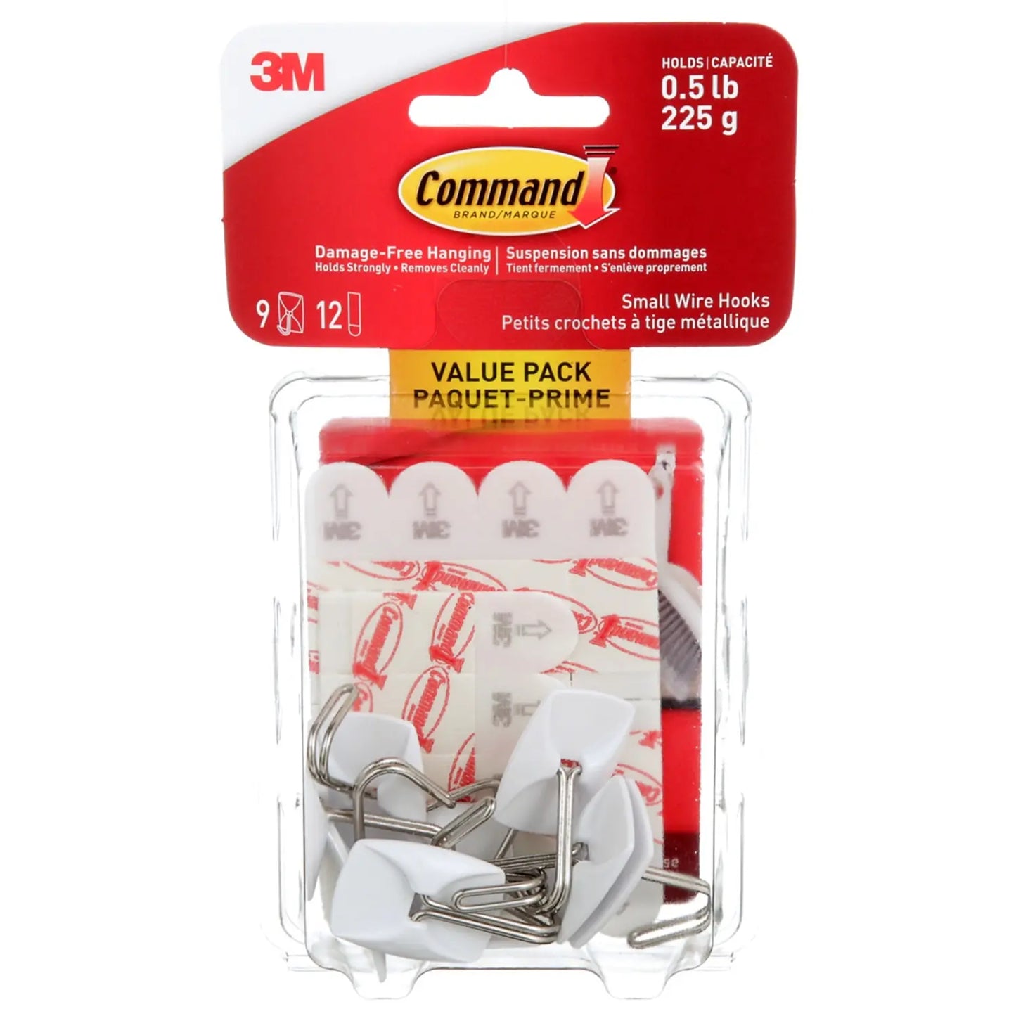 Command Wire Toggle Hooks, White, Small, 1/2 lb Capacity, 9 Hooks/12 Strips