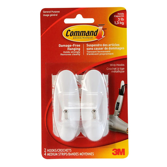 COMMAND WIRE HOOK MED WHT 2PK