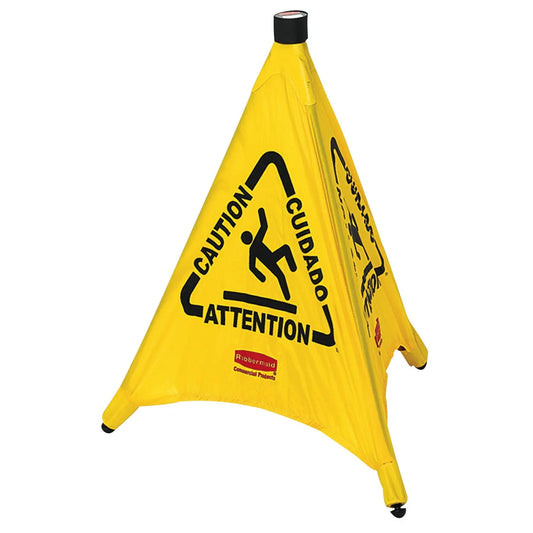 Rubbermaid Commercial Multilingual "Wet Floor" Pop-Up Floor Cone, Yellow, 30"