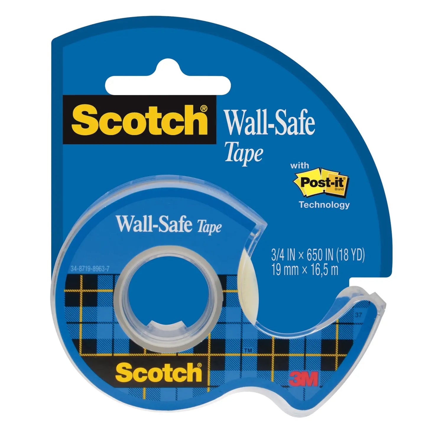 Scotch Wall-Safe Tape, Clear, 19 mm x 16.5 m, Single Pack