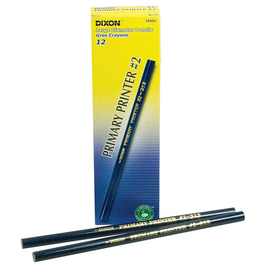 Dixon Primary Printer #2 Thick Black Lead Pencils, Blue Barrel, Intermediate Size 11/32" Diameter, 12/PK