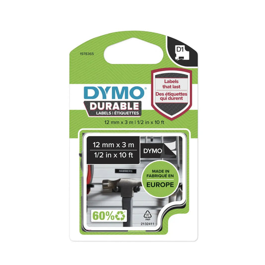 DYMO D1 DURABL WHT ON BLK 12MM