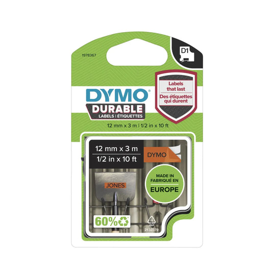 DYMO D1 DURABL BLK ON ORG 12MM