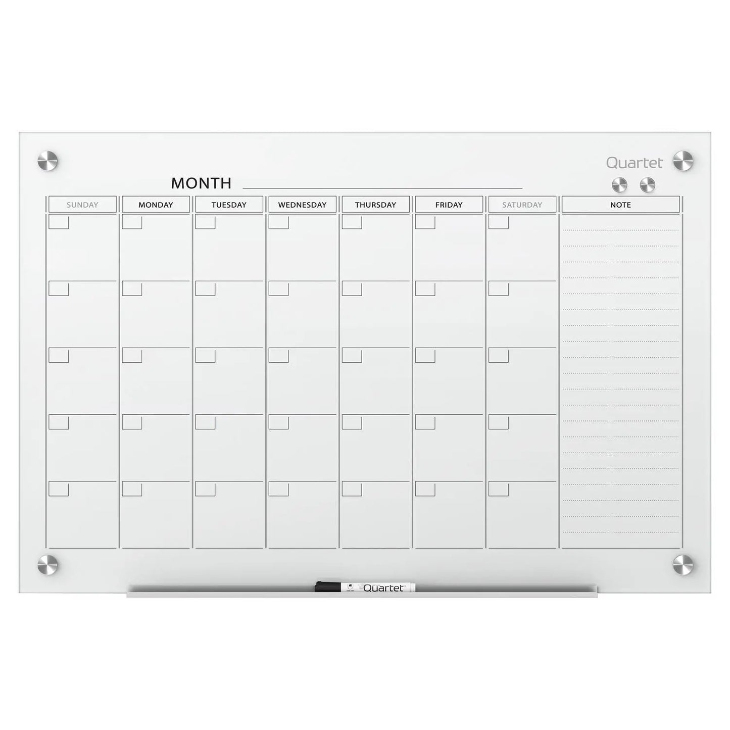 Quartet® Infinity Magnetic Glass 1-Month Dry-Erase Calendar Board, 36" x 24", English