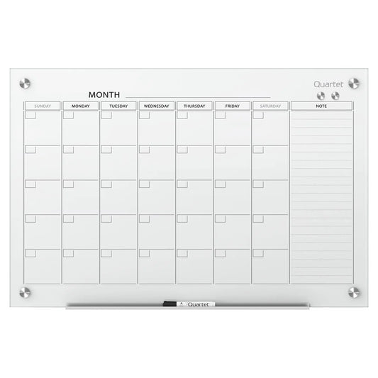 Quartet® Infinity Magnetic Glass 1-Month Dry-Erase Calendar Board, 36" x 24", English